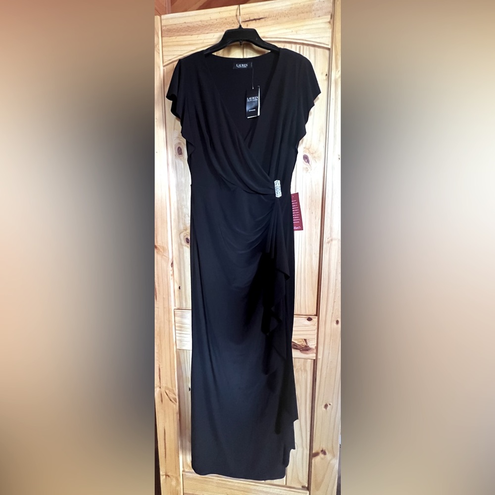 Ralph Lauren black floor length jersey formal dress, size 12